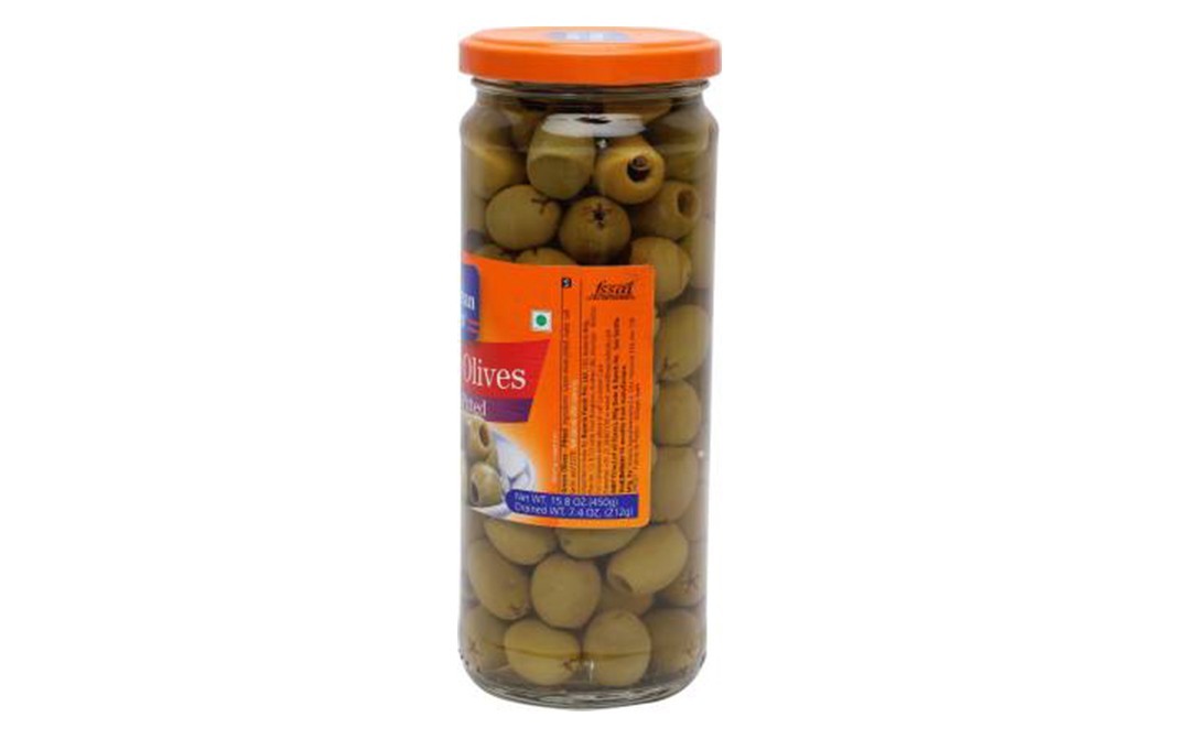 American Garden Green Olives Pitted    Glass Jar  450 grams